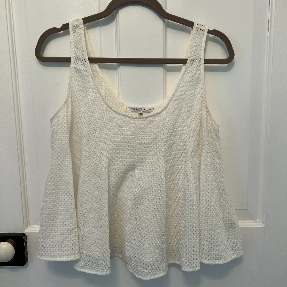 Rebecca Mincoff White Blouse w/ eyelet detail | Size Small